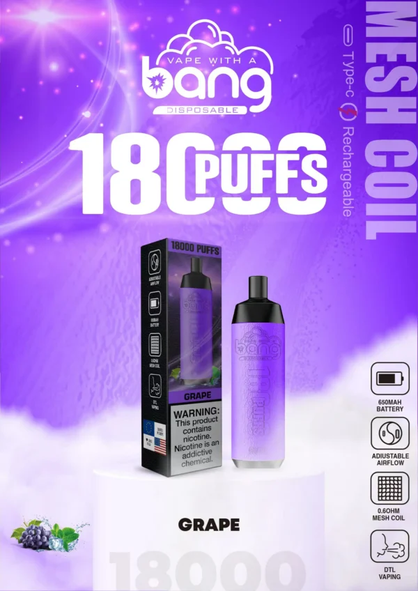 Bang Crown Bar 18000 Puffs 0% 2% 3% 5% Low Nicotine Rechargeable Disposable Vapes Pen Bulk Buy Wholesale - BackVape - 12