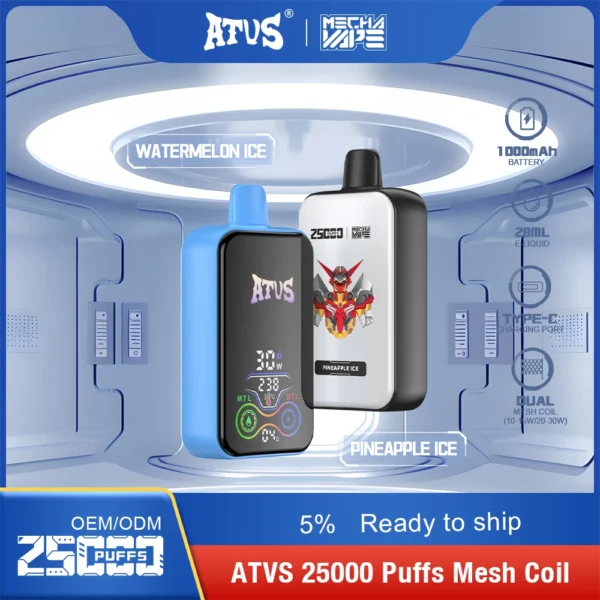 Penna per vaporizzatori usa e getta ricaricabile a basso contenuto di nicotina ATVS 25000 Puffs Dual Mesh 5% Acquista all'ingrosso - BackVape - 9