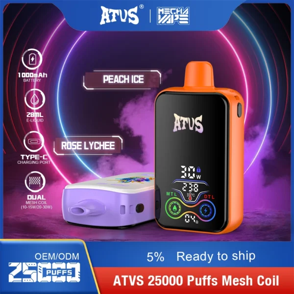 ATVS 25000 Puffs Dual Mesh 5% Penna per vaporizzatori usa e getta ricaricabile a basso contenuto di nicotina Acquista all'ingrosso - BackVape - 6