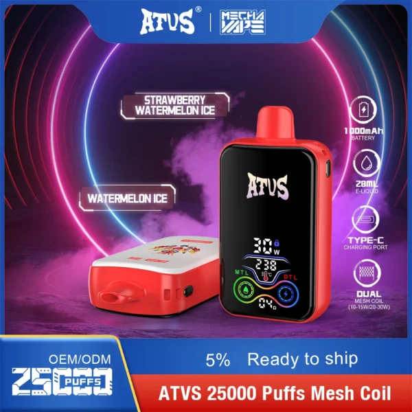 Penna per vaporizzatori usa e getta ricaricabile a basso contenuto di nicotina ATVS 25000 Puffs Dual Mesh 5% Acquista all'ingrosso - BackVape - 5
