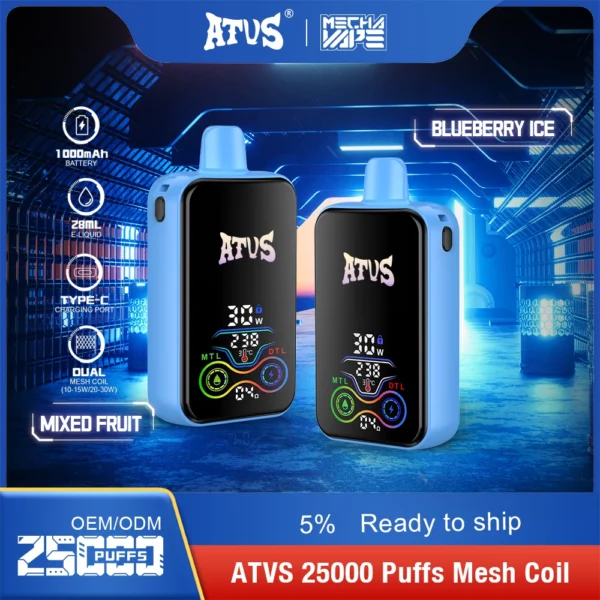 Penna per vaporizzatori usa e getta ricaricabile a basso contenuto di nicotina ATVS 25000 Puffs Dual Mesh 5% Acquista all'ingrosso - BackVape - 4