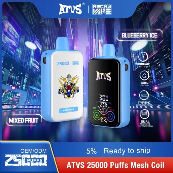 Penna per vaporizzatori usa e getta ricaricabile a basso contenuto di nicotina ATVS 25000 Puffs Dual Mesh 5% Acquista all'ingrosso - BackVape - 3