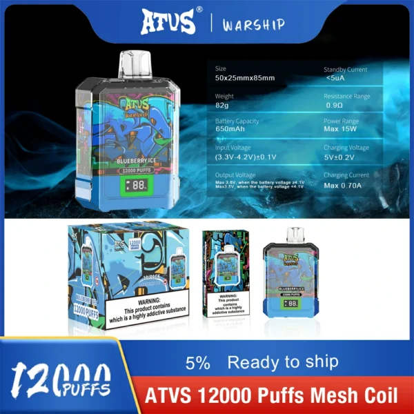 Atvs Warship 12000 Puffs 5% Перезаряжаемые одноразовые ручки для электронных сигарет с низким содержанием никотина Купить оптом - BackVape - 2