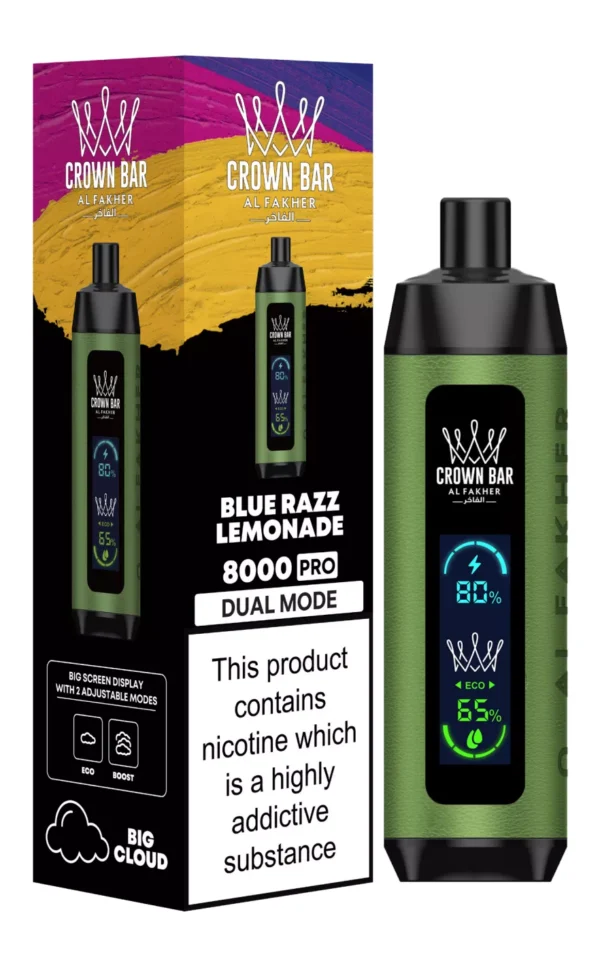 Al Fakher Crown Bar Big Cloud 8000 Pro Двухрежимный полноэкранный перезаряжаемый одноразовый вейп-ручка с низким содержанием никотина Массовая покупка оптом - Европейский склад - BackVape - 11