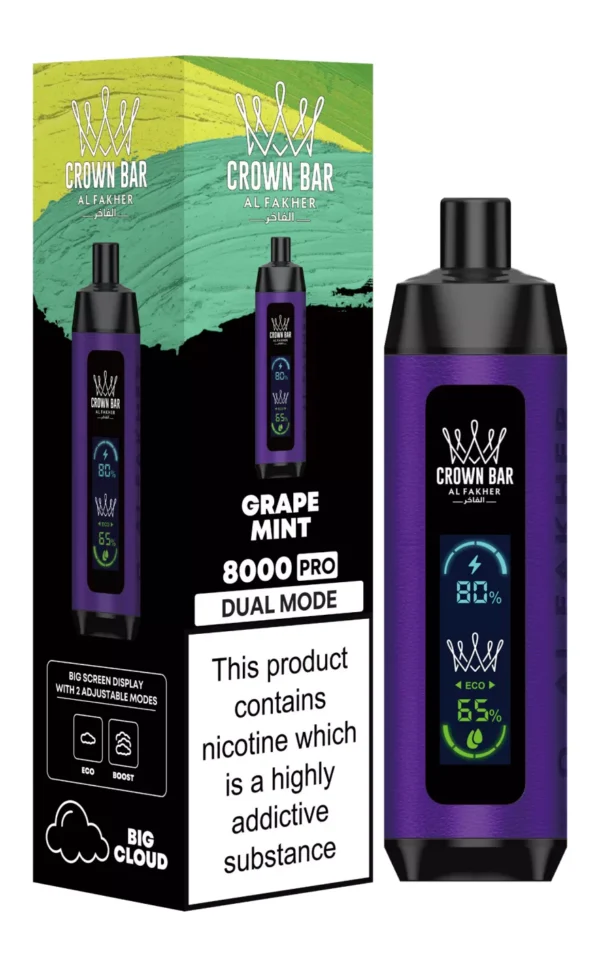 Al Fakher Crown Bar Big Cloud 8000 Pro Двухрежимный полноэкранный перезаряжаемый одноразовый вейп-ручка с низким содержанием никотина Массовая покупка оптом - Европейский склад - BackVape - 10