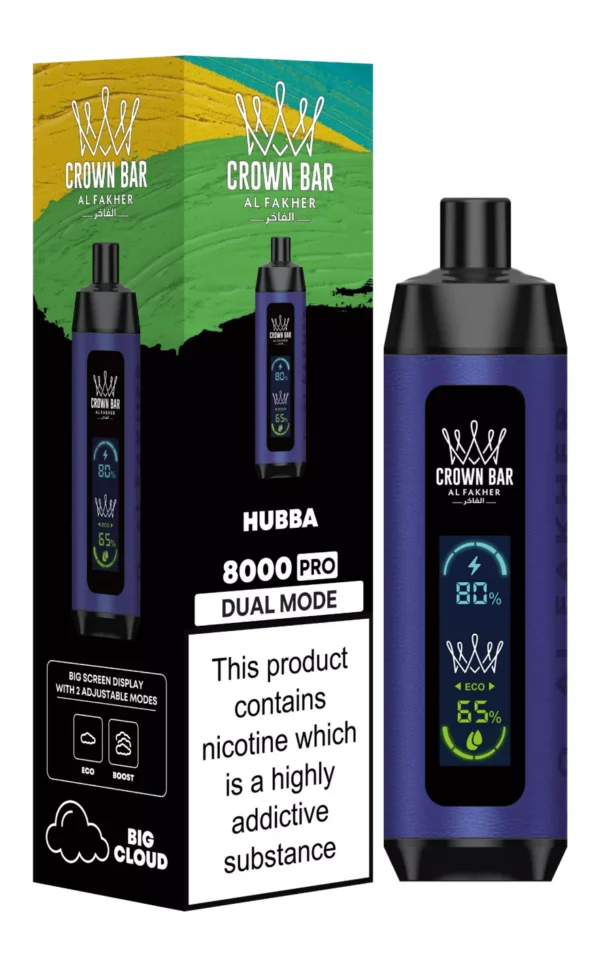 Al Fakher Crown Bar Big Cloud 8000 Pro Двухрежимный полноэкранный перезаряжаемый одноразовый вейп-ручка с низким содержанием никотина Массовая покупка оптом - Европейский склад - BackVape - 8