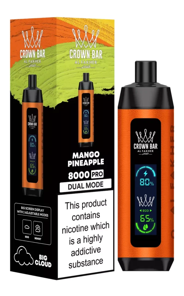 Al Fakher Crown Bar Big Cloud 8000 Pro Двухрежимный полноэкранный перезаряжаемый одноразовый вейп-ручка с низким содержанием никотина Массовая покупка оптом - Европейский склад - BackVape - 2