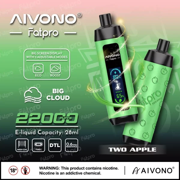 AIVONO Fatpro 22000 Rookwolken Waterpijp Digitaal scherm 0% 2% 3% 5% Oplaadbare wegwerpvapes-pen met laag nicotinegehalte Bulk kopen groothandel - BackVape - 7