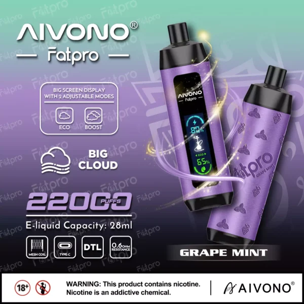 AIVONO Fatpro 22000 Rookwolken Waterpijp Digitaal scherm 0% 2% 3% 5% Oplaadbare wegwerpvapes-pen met laag nicotinegehalte Bulk kopen groothandel - BackVape - 8