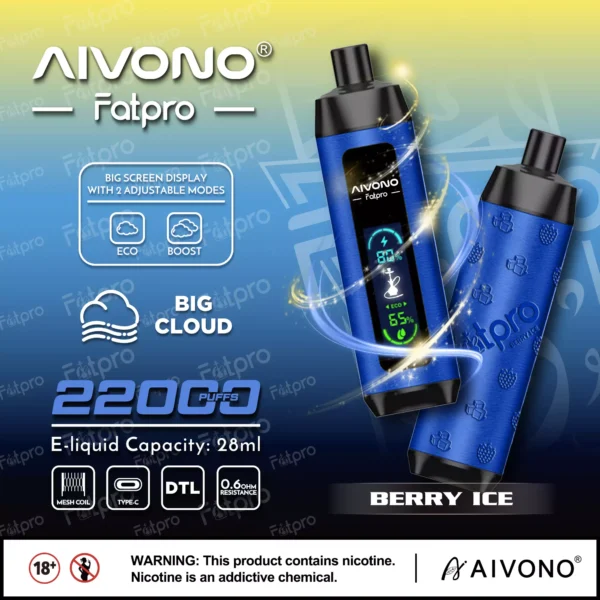 AIVONO Fatpro 22000 Rookwolken Waterpijp Digitaal scherm 0% 2% 3% 5% Oplaadbare wegwerpvapes-pen met laag nicotinegehalte Bulk kopen groothandel - BackVape - 10